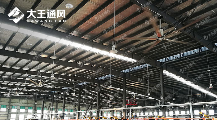 Large ceiling fan in auto parts workshop